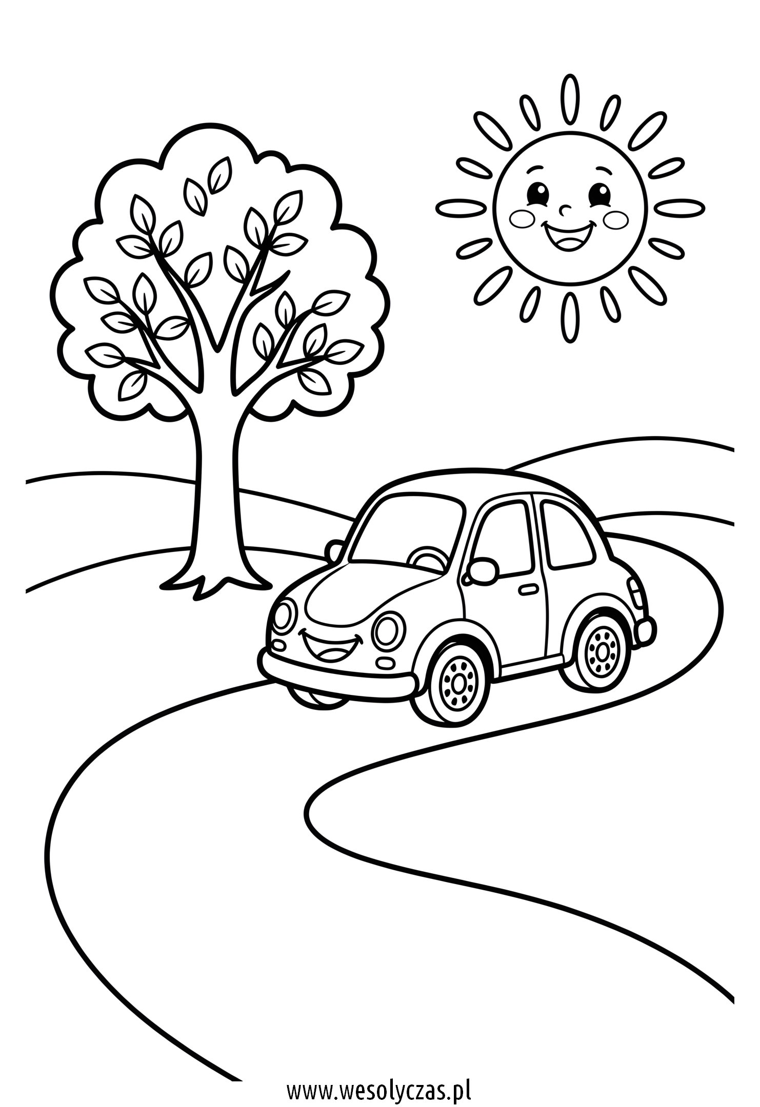 Auto jedzie słoneczną drogą