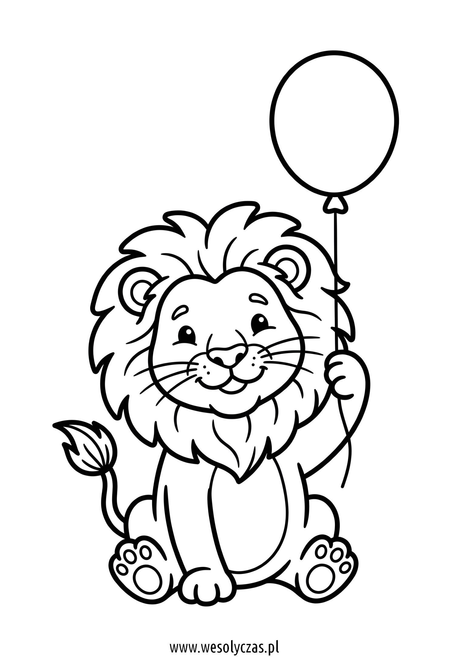 Wesoły lew trzyma duży balon